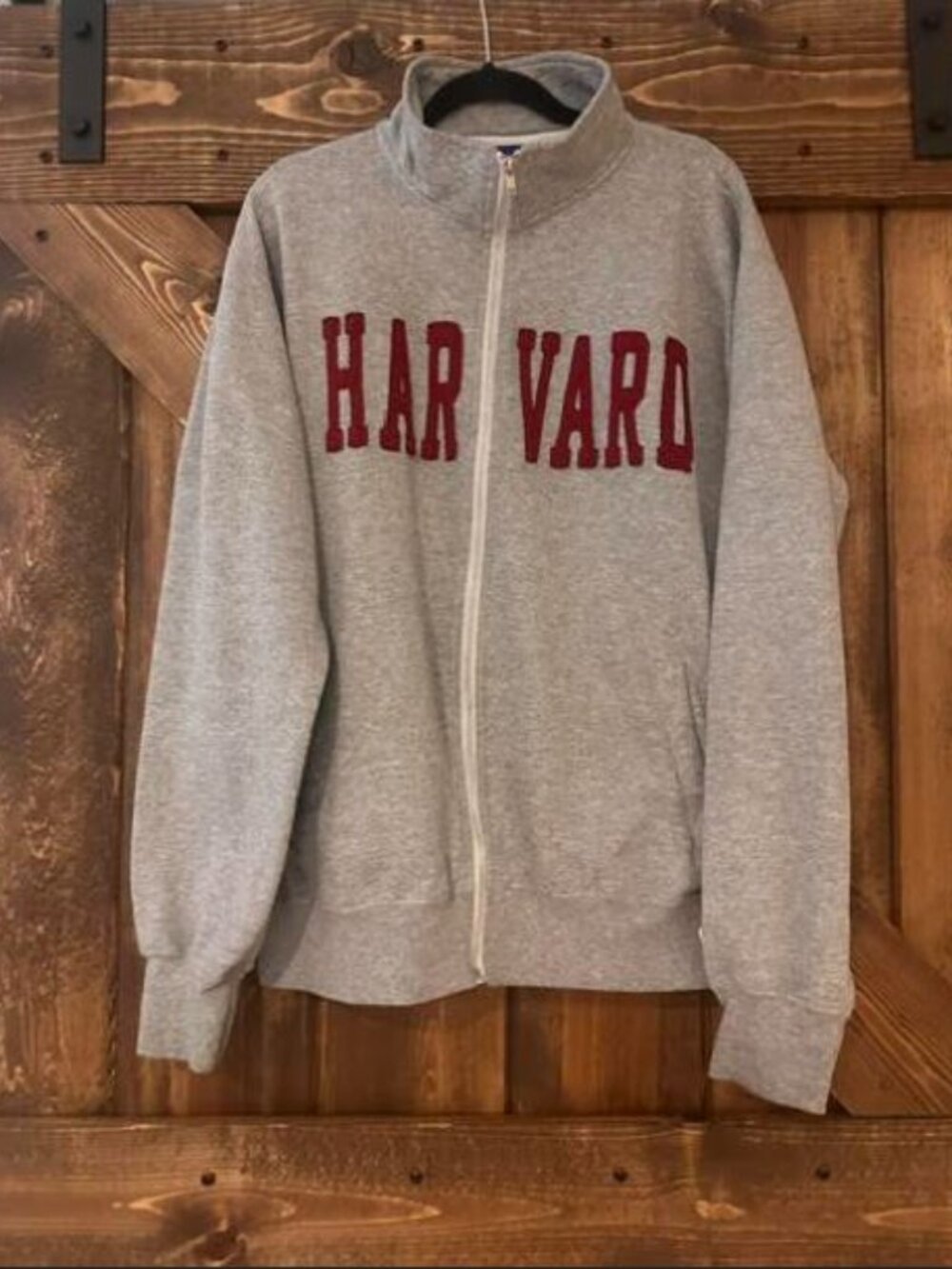 Harvard Champion Full Zip Sweatshirt Y2K Gray & Crimson Pockets XL